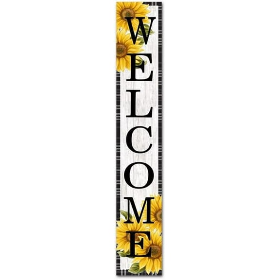 Retro Primitive Decor Sunflower Welcome Sign, Vertical Wooden Outdoor and Indoor Welcome Home Decor Sign for Front Door Farmhouse Porch Yard Deck Patio Farmhouse Home Decor Wood Sign 6x16 Inch