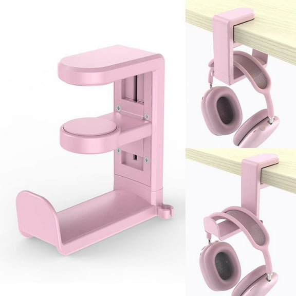 Rotating Headphone Stand Adjustable Clamp-on Headphone Holder PC Gaming Headset Stand with 360 Degree Swivel Pink
