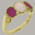 thumbnail image 2 of LBG British Made 10k Yellow Gold Natural Opal & Ruby Womens Anniversary Ring - 33 size options - Size 10.25, 2 of 7