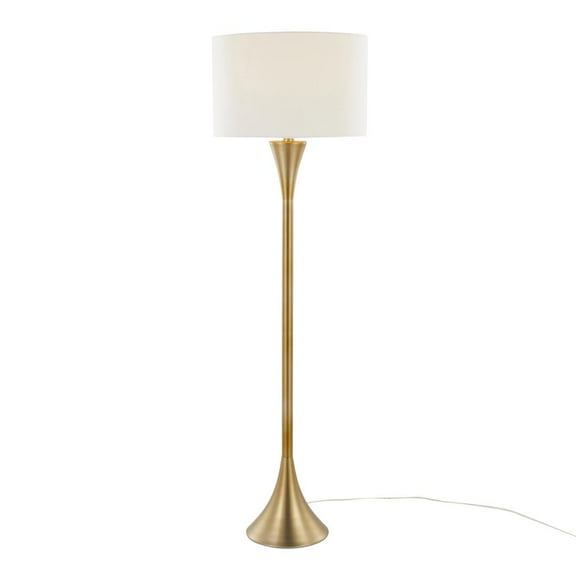 LumiSource Gold Metal, White Linen Lenuxe 65" Metal Floor Lamp