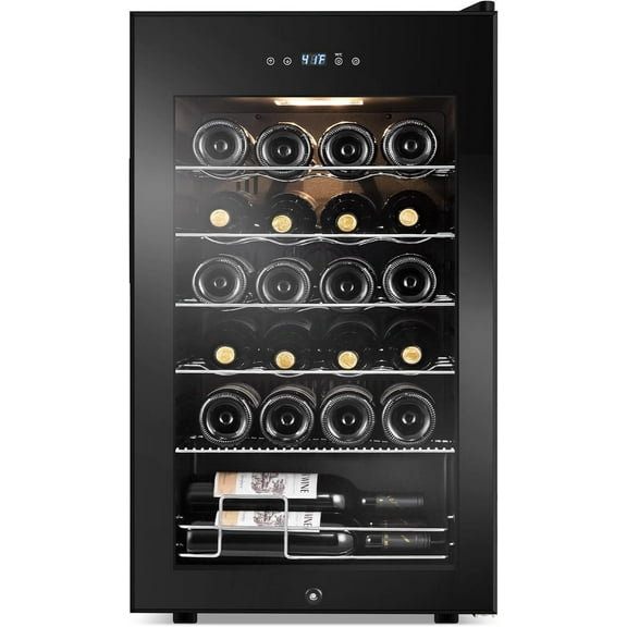 24 Bottles Wine Cooler Refrigerator, Small Wine Fridge Mini Wine Fridge Countertop with Glass Door Wine Cellars for Red Wine, Champagne, Dry White Wine, Sparkling Wines