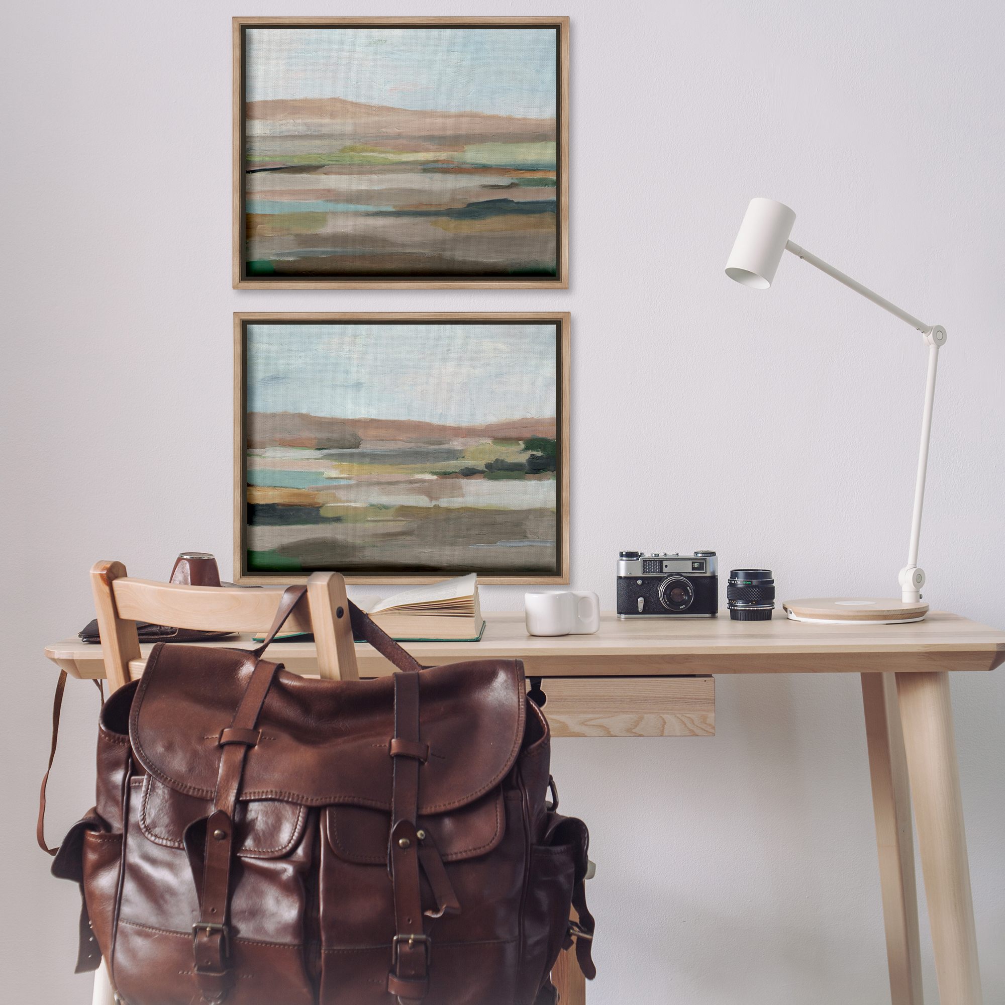 Stupell Industries Neutral Abstract Landscape Landscape & Nature Painting Brown Floater Framed Canvas Art Print Wall Art, 31 x 25, Set of 2