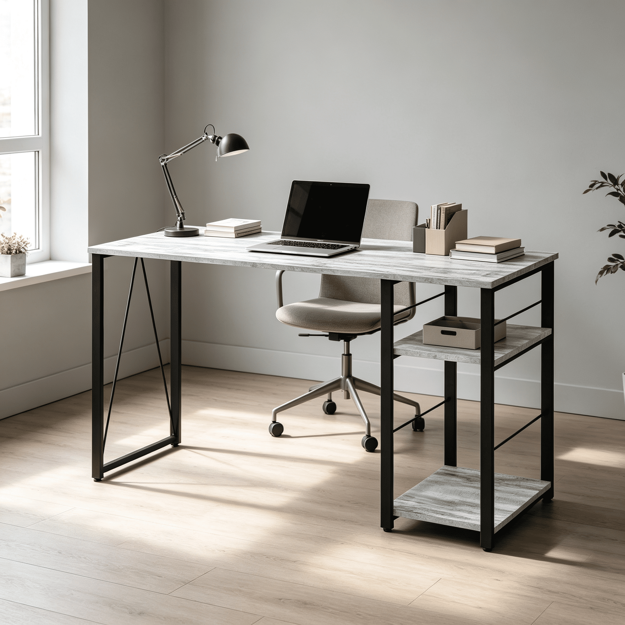 Astoutdoor Antique White and Black 2-Shelf Rectangular Writing Desk