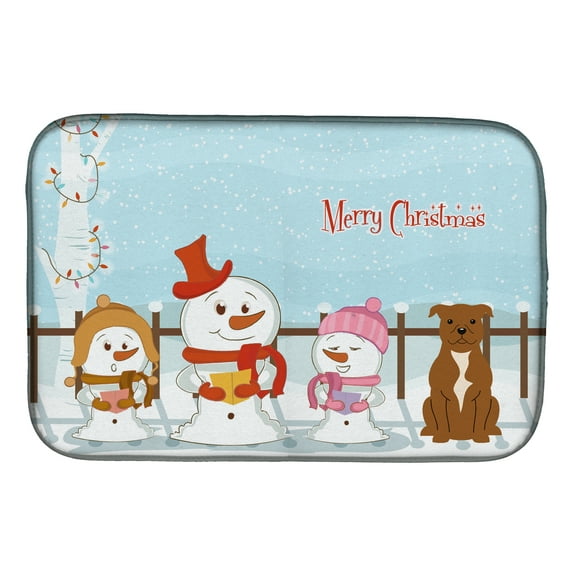 Merry Christmas Carolers Staffordshire Bull Terrier Brown Dish Drying Mat