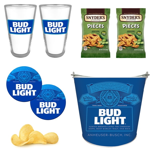 Bud Light Gift Bucket with Two Pint Glasses, Two Coasters, and