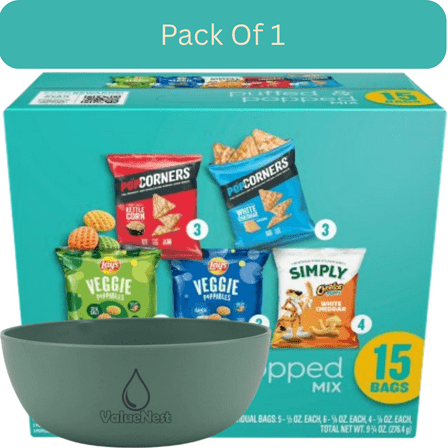 Frito-Lay Snacks Puffed & Popped Mix Variety Pack, 15 Count, 9.75 oz with Olive Green Bowl by ValueNest