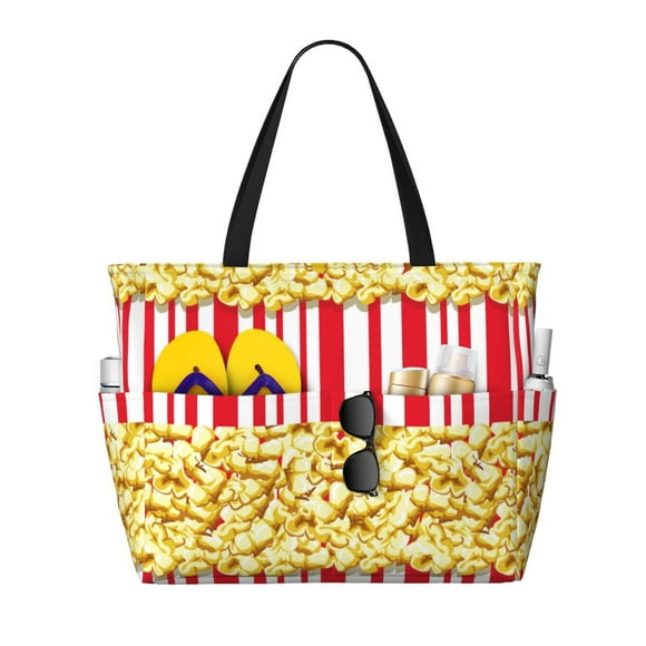 Fotbe Popcorn Bolsa de Viaje para Playa - Resistente al Agua, Bolsa Tote de Gran Capacidad y Ligera con 7 Bolsillos para Mujeres y Hombres
