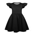 thumbnail image 4 of Girls Ruffle Sleeve A Line Dress Solid Color T Shirt Tunic Summer Princess Tunic Easter Day Party Outfit Flowy Silhouette For Little Girls Spring Outdoor Picnic Dress Black 160, 4 of 4
