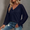 thumbnail image 4 of Camisas con costuras de encaje para mujer Camisas con cuello redondo y botones en la parte delantera Jersey cómodo de manga larga, 4 of 6