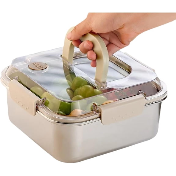 ABCISI Stainless Steel Lunch Box, 304 Stainless Steel Food Storage Containers Box with Lid and Handle, Leak Proof & Airtight Lids Bento Box, Oven Freezer Dishwasher Safe (2300ML)