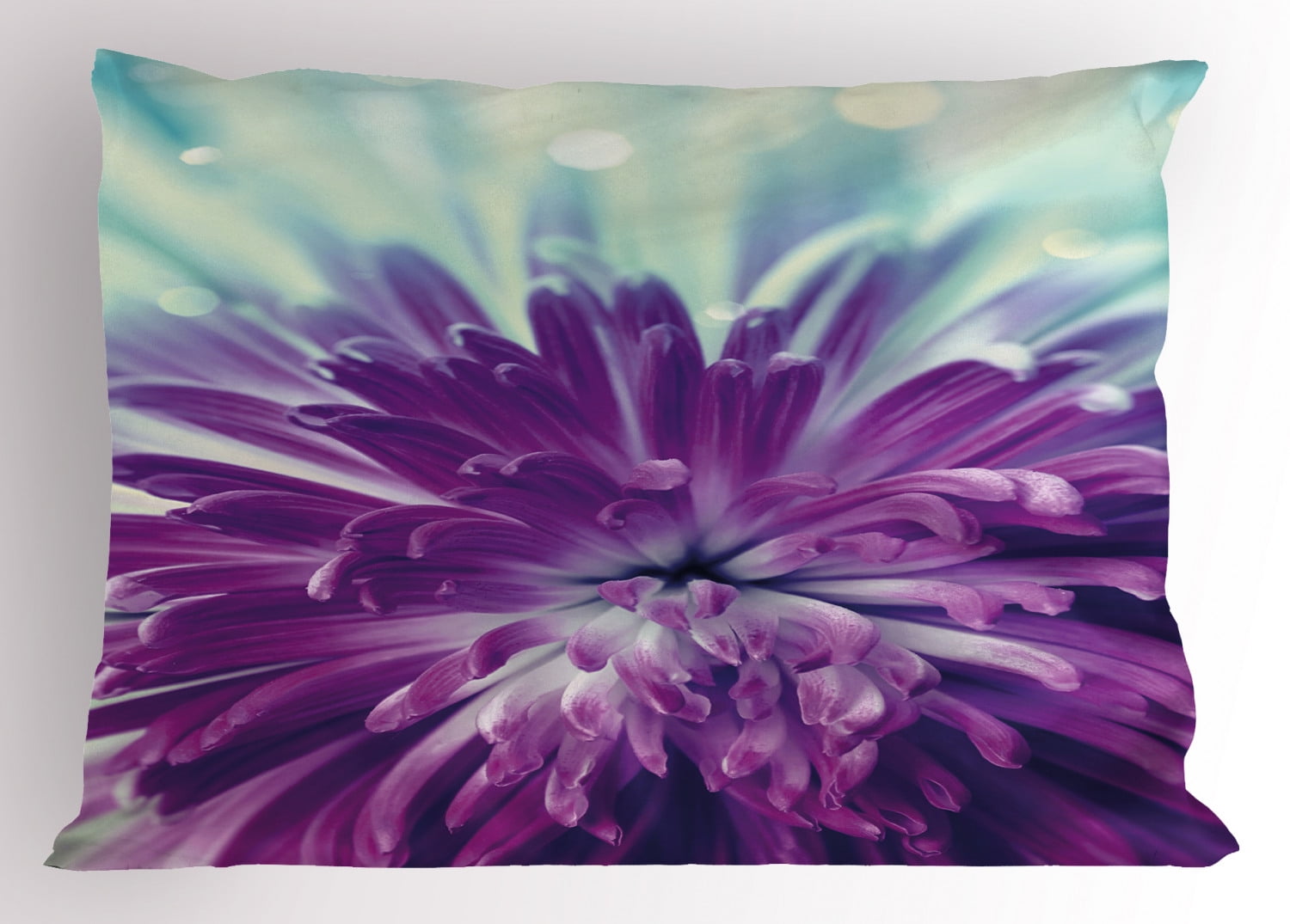 Dahlia Pillow Sham Violet Colored Blooming Dahlia Close-Up with Petals in Pale Sunshine Floral, Decorative Standard King Size Printed Pillowcase, 36 X 20 Inches, Purple Mint Green, by Ambesonne