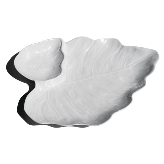 Coastal Melamine Leaf Chip and Dip Serving Tray - White - 18.1" x 14.6"