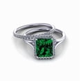thumbnail image 1 of 1.75 Carat 7x5mm Emerald Cut And Moissanite Diamond Halo Bridal Set in 10k White Gold, 1 of 3