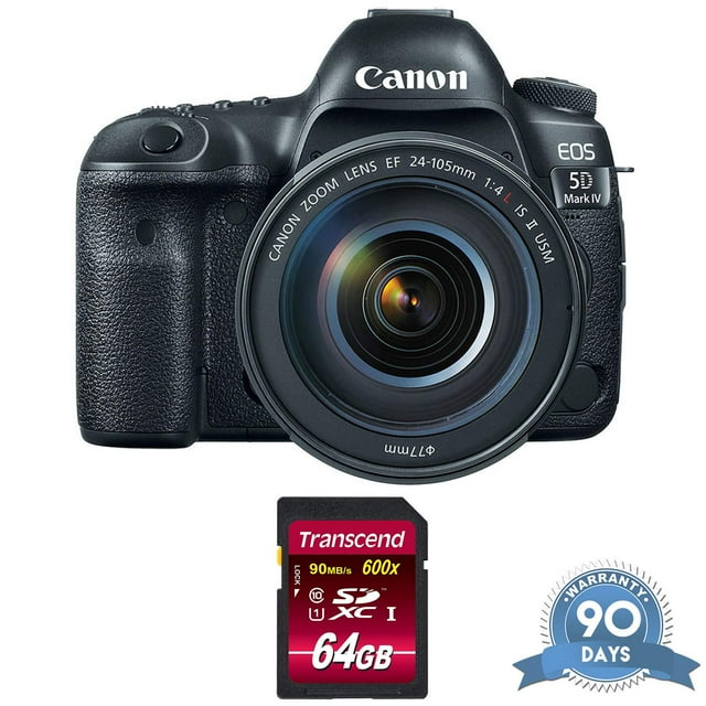 Canon EOS 5D IV DSLR Camera w/ 24-105mm F/4L II Lens - w/ Memory Card - RENEWED