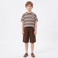 thumbnail image 4 of NIPAXO Boys Outfits Set Elastic Waistband Cotton Blend Knit Striped Crewneck Tent Graphic T-Shirt Shorts Set for Toddler Little Boys Age 7-8 Years Brown, 4 of 6