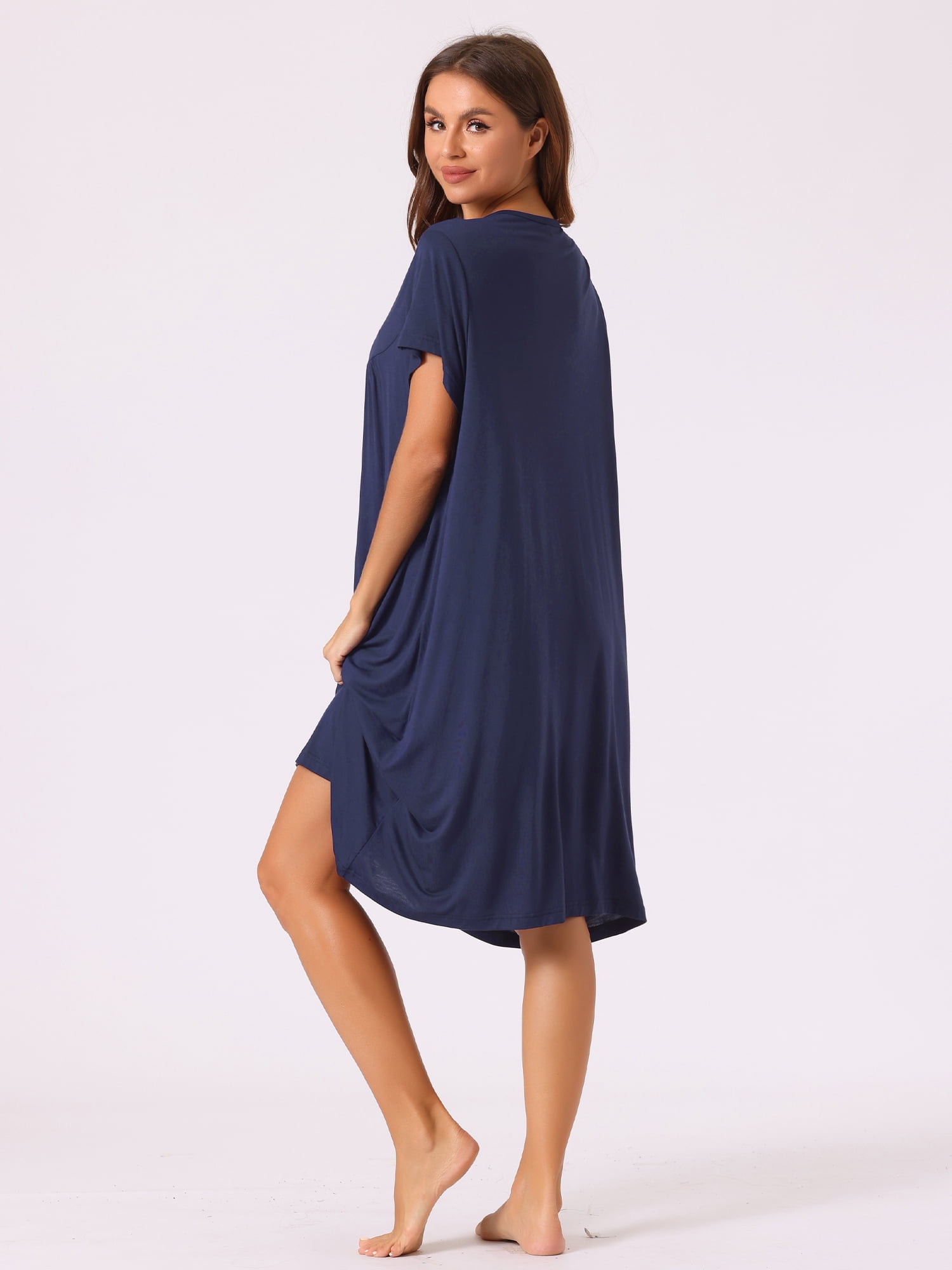 DARING DIVA Women's Cotton Sleepwear Short Sleeve Cozy Loose Sleepshirt XL Navy Blue