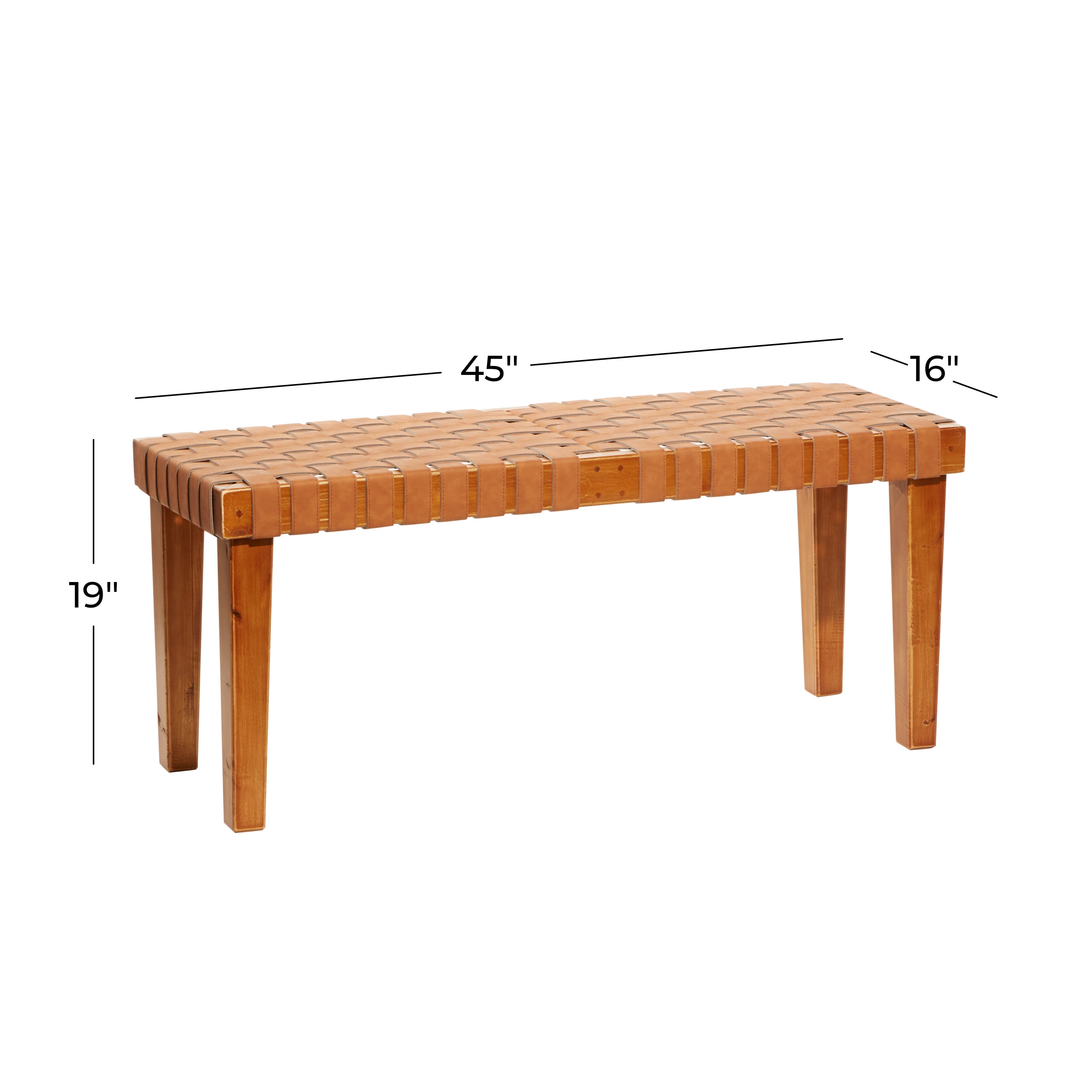 DecMode Rustic Rectangular Weave Pattern Wood Bench with Polished Brown Finish, 45"W x 19"H