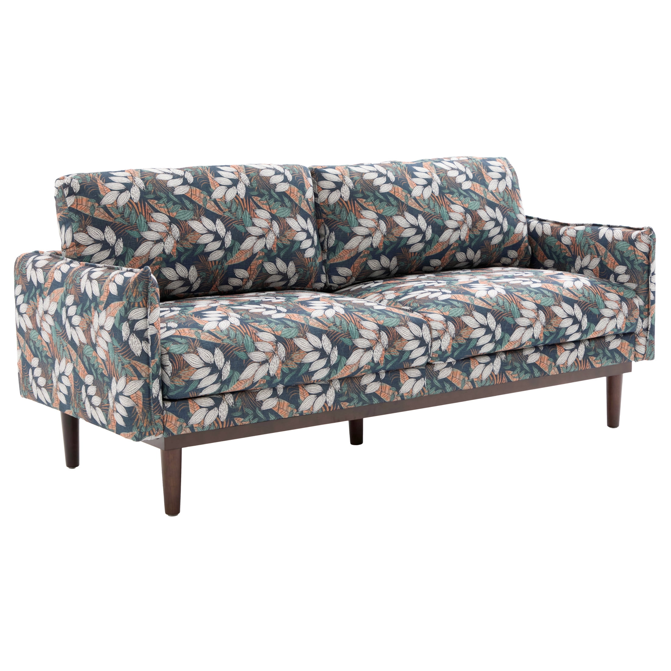 Christopher Knight Home Modern 75.75" Loveseat Sofa, Chenille Couch with Cushion and Wooden Legs, Green Floral
