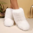 thumbnail image 5 of Women's Faux fur Boot Furry Fluffy Short Snow Boot Mid-Calf Boots Warm Comfortable Outdoor Flat Shoes, 5 of 7