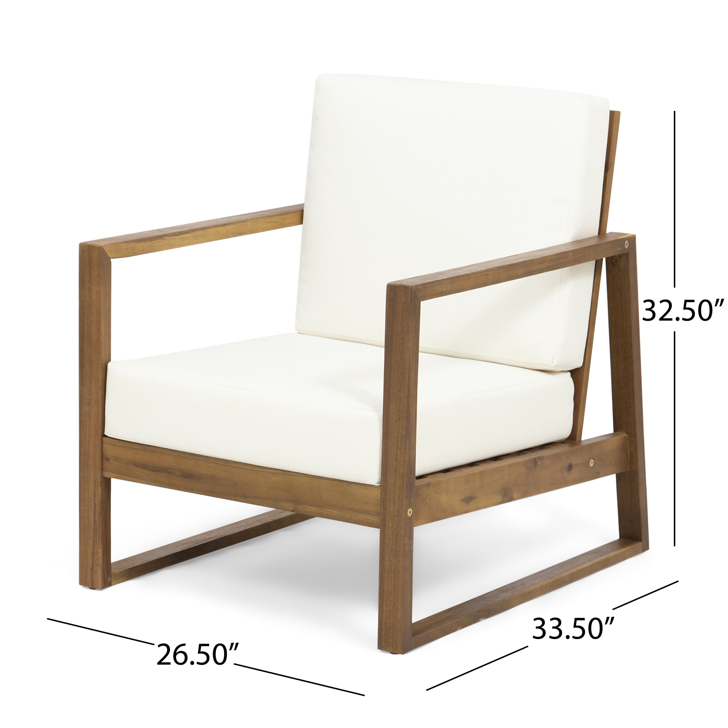Eclipse Acacia Wood Outdoor Club Chair with Cushion, Teak and Beige