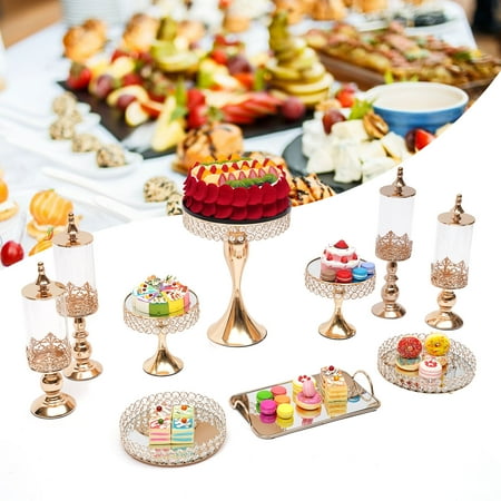 

Miumaeov 10-Piece Gold Metal Crystal Cake Stand Cupcake Fruit Dessert Display Holder for Party