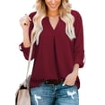 Halife Girls's 3/4 Sleeve Tunic Tops V Neck Unfastened Informal Work Shirts Blou 1065067
