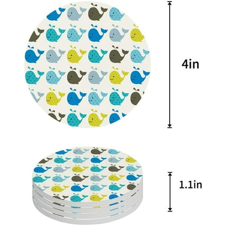 

ZHANZZK Whale Set of 8 Round Coaster for Drinks Absorbent Ceramic Stone Coasters Cup Mat with Cork Base for Home Kitchen Room Coffee Table Bar Decor