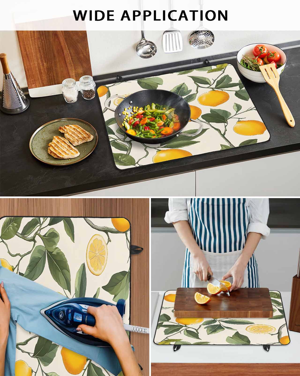 nqOlkjepod Large Induction Cooktop Protector Mat 36"x21", Lemon Leaves Stove Top Covers for Electric Stove, Summer Fruit Country Nature Watercolor Stove Burner Cover Mats, Glass Top Stove Cover