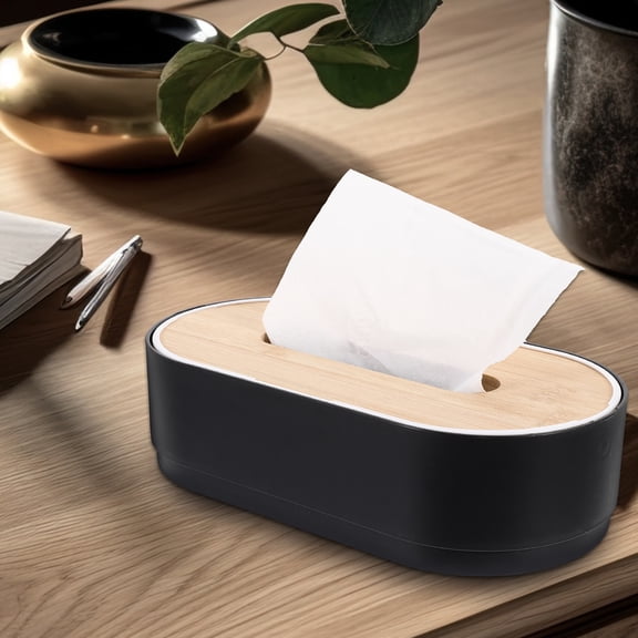 WEUVEB Black Bamboo Tissue Box Cover Decorative Organizer for Home Bathroom Office Car with Smooth Retro Design