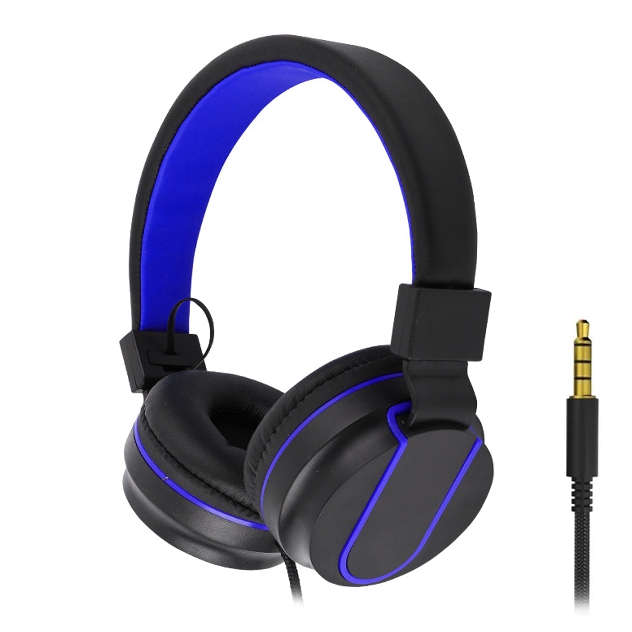 Kid Headphones, Cord Headphones Wired Headphone for Kid with Microphone Control Folding On-Ear 3.5mm Headset for Kids, Girls, Boys, Children Foldable Headsets for School Tablet (Black/Blue)