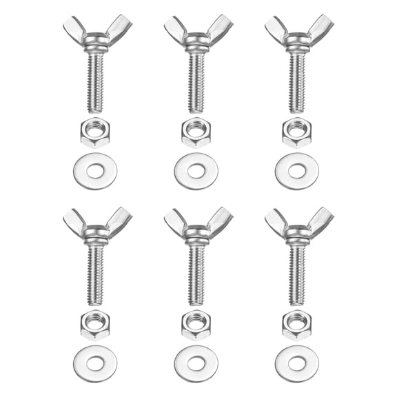 Uxcell M6-1 x 25 mm Wing Butterfly Screw, 6 Pcs Wing Nuts and Bolts Machine Fastener Thumb Hand Screws, Silver