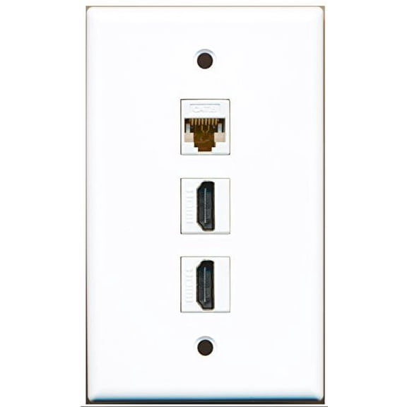 RiteAV - 2 Port HDMI 1 Cat6 Ethernet White Wall Plate