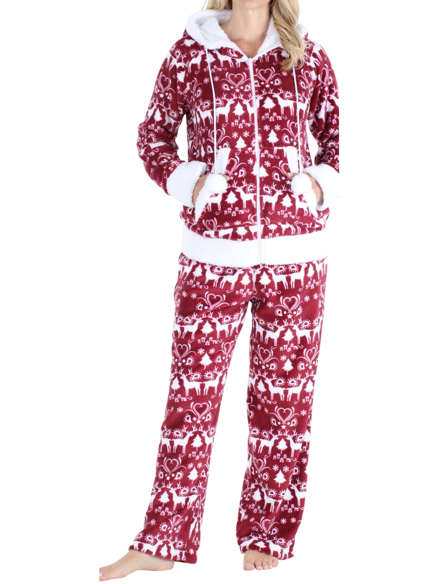 Cocoom Stretch Microfleece Pajama Pant Set for Women with Sherpa Trim