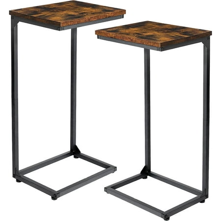 YOUTENG Tall C Shaped End Table Set of 2, Side Tables for Sofa, Couch Table, Small workstations, TV Tray Table for Living Room, Bedroom, Office, Metal Frame, HET02BGY