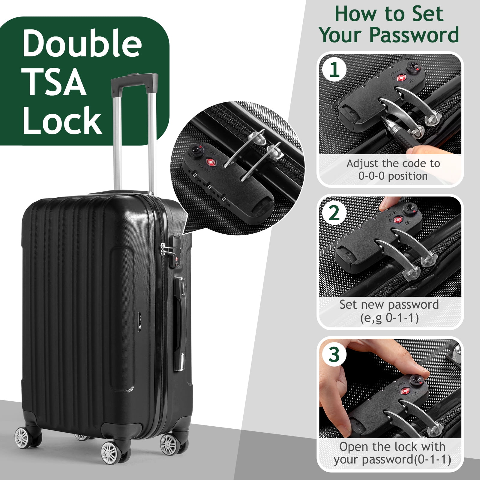 Zimtown 3 Piece Nested Spinner Suitcase Luggage Set With TSA Zimtown 3 Piece Nested Spinner Suitcase Luggage Set With TSA