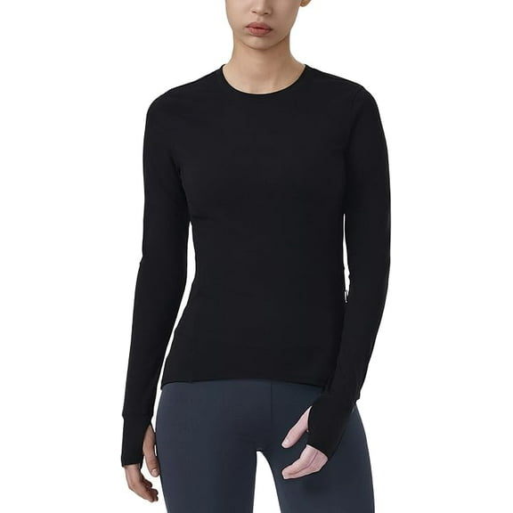 Spyder Women's Crewneck Base Layer Active Top with Ribbed Side Panels, Black, L