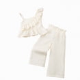 thumbnail image 4 of UngA Toddler Girls Cute Ruffle Sleeve Crop One Shoulder Tank Top and Pleated Wide Leg Pants Set Two Piece Summer Outfits 6-7 Years,White, 4 of 6