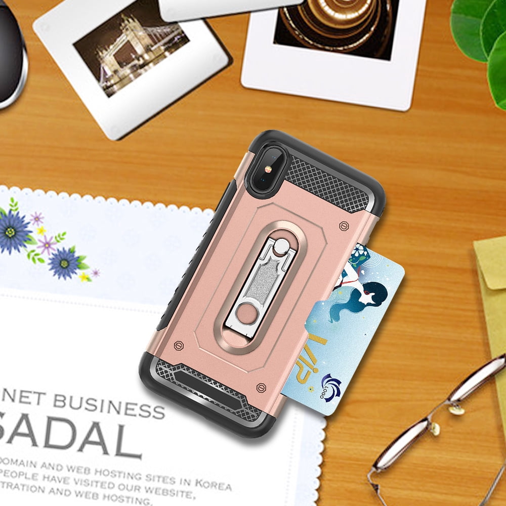 Perfect Fit Hybrid Case for iPhone X Heavy Duty with Built-In Stand and Card Holder