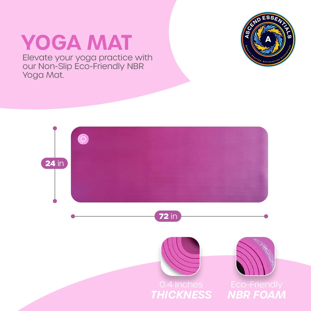 Yoga Mat 10 mm Thickness with Carry Strap | Lightweight and Non slip Yoga Mat For Pilates, Yoga | Free eBook For Mat Workouts
