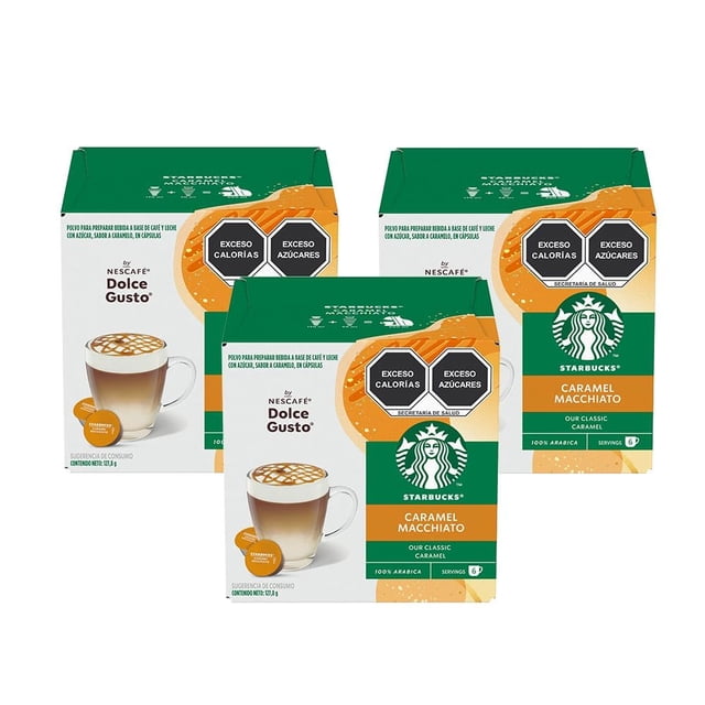 NESCAFÉ DOLCE GUSTO, Cápsulas para café STARBUCKS Caramel Macchiato 3 Paquetes con 12 Cápsulas Cada Uno