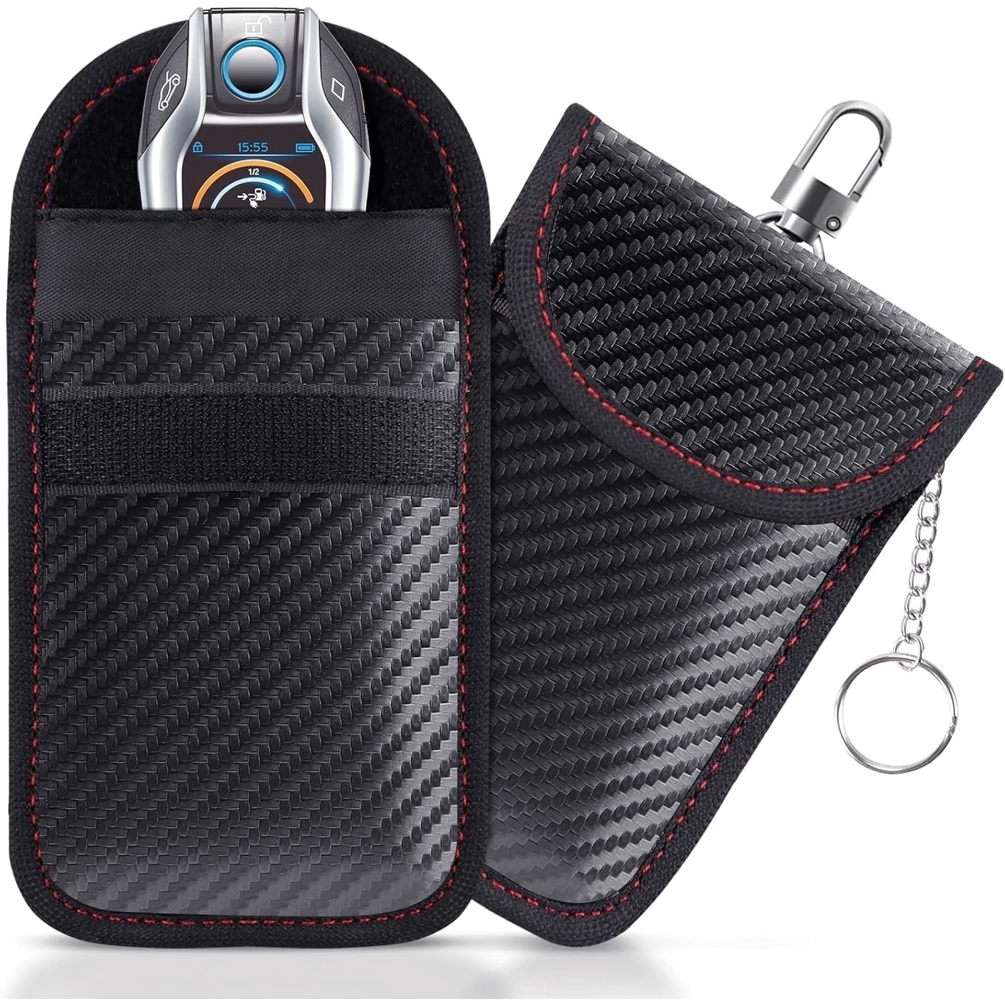 Faraday Pouch for Car Keys, Car RFID Signal Blocking Holder, Key Fob Protector, Double-Layers of Shielding Carbon Fiber Material Anti-Theft Faraday Pouch(2 Pack)
