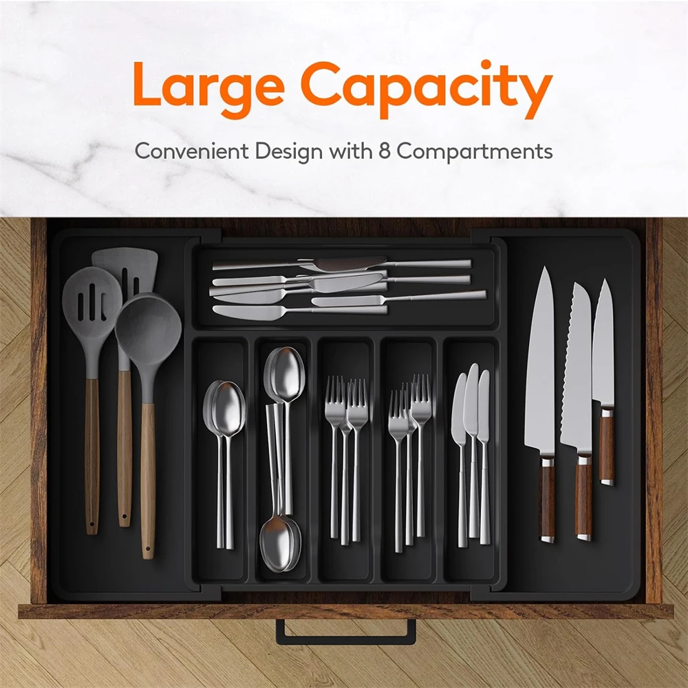 CHUNYAN Silverware Drawer Organizer Expandable Utensil Tray for Kitchen Adjustable Flatware and Cutlery Holder Cutlery Drawer Organizer