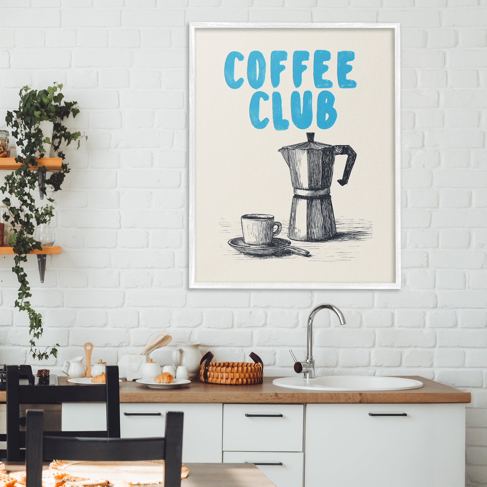 Stupell Industries Coffee Club Retro Drawing White Framed Giclee Art, design by Andreas Magnusson