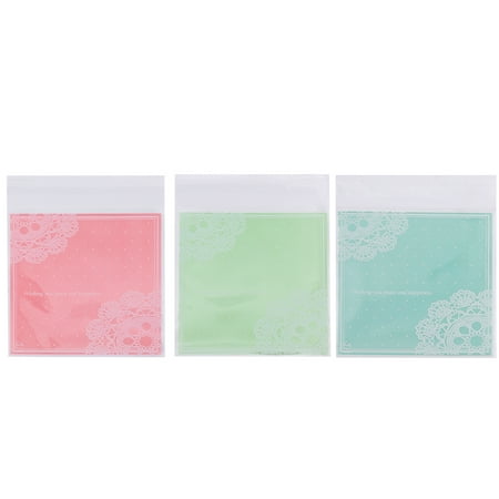 

1 Set 300pcs Plastic Biscuit Packaging Bag Flower Lace Biscuit Bag Plastic Self-stick Cake Bag (Pink + Green + Blue)