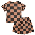 thumbnail image 2 of Black Orange Checked Pattern Summer Pajama Set Soft Cotton Short Sleeve Sleepwear 2PCS Pajama Sets Breathable Lounge Set Size 14Y, 2 of 7