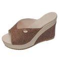 thumbnail image 6 of Rokment Cotton Linen Espadrilles Platform Wedge Sandals for Women 2026 Summer Beach Trendy Casual Peep Toe Extra Chunky Heeled Slip on Slides Backless Dressy Slippers Brown Size 7, 6 of 7