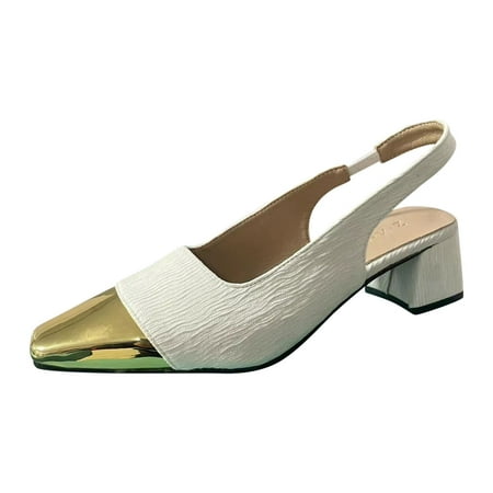 

Cathalem Women Sandals Fashion Simple Color Contrast Square Toe Square Heel Comfortable Elastic Bland Slip On Casual Shoes White 40