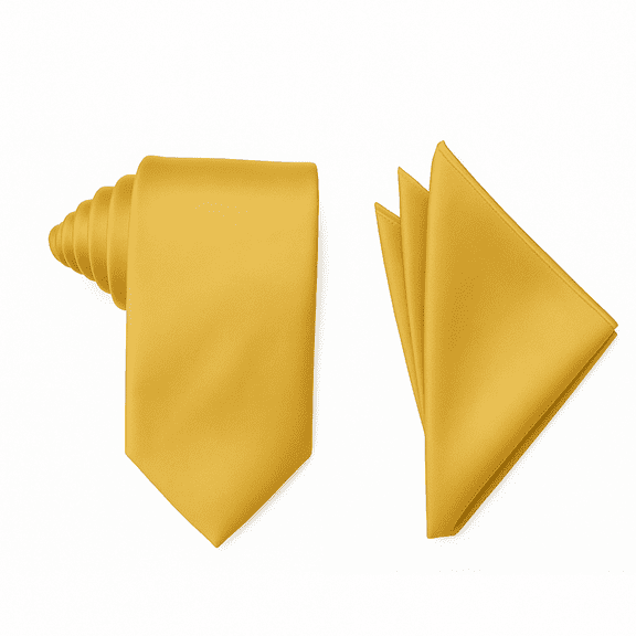 Mens Solid Color Formal Wedding Casual Necktie and Pocket Square Handkerchief Set For Suit or Tuxedo Gold