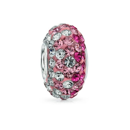 Pink Glass Crystal Beads - Light Pink Magenta Gradient Crystal Spacer Bead Core 925 Sterling Silver Fits European Charm Bracelet For Women For Teen