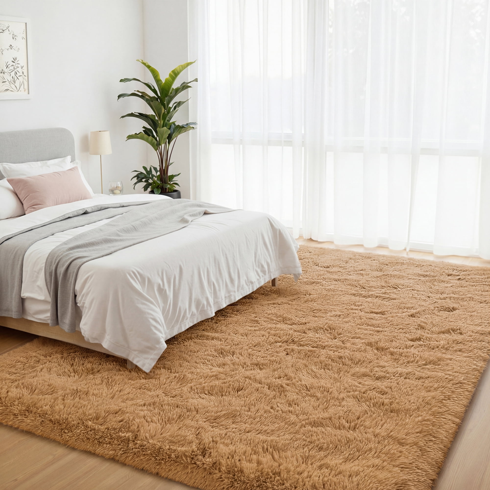 Lalado 9ft x 12ft Area Rug, Soft Fluffy Indoor Shag Area Rugs for Living Room Bedroom Decor Carpet, Camel/Brown